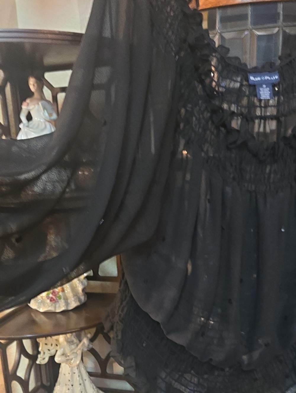 Blue Plate Black Sheer Ruffle-Neck Blouse - Picture 3 of 4